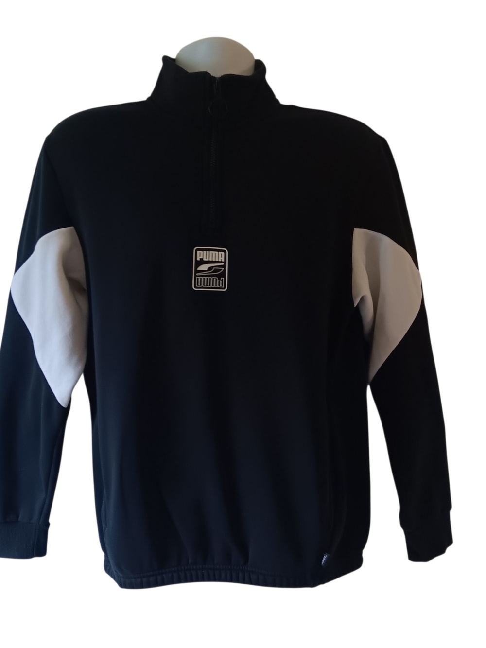 Puma men's black/white rebel quarter-zip fleece sweatshirt size S